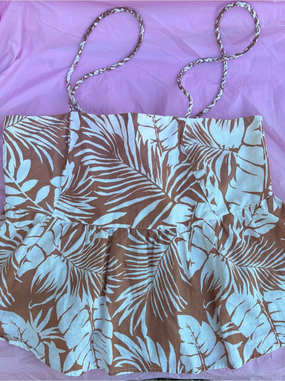 Forever 21 Women’s Cami Tank Top Brown  Cream Tropical Retro Pinup Summer Sz L